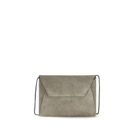 Brunello Cucinelli Gray Calf Leather Bos Taurus Shoulder Bag