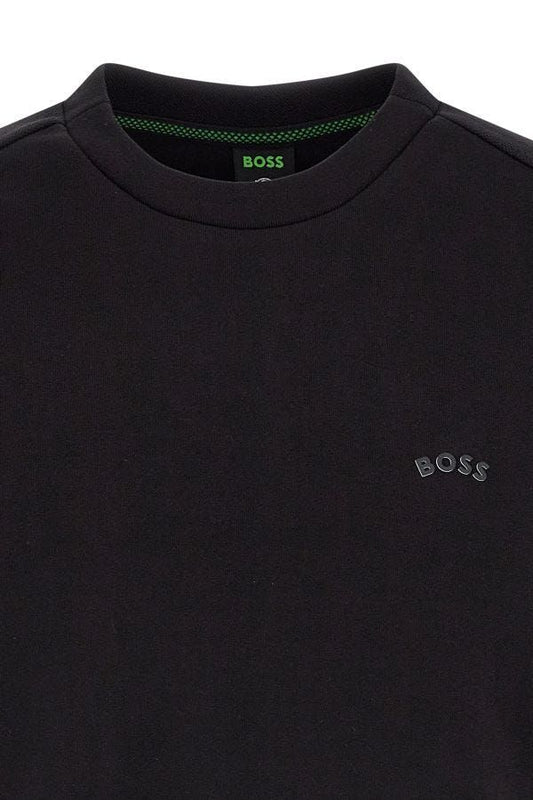 Sudadera elegante de algodón negro con cuello redondo de Hugo Boss