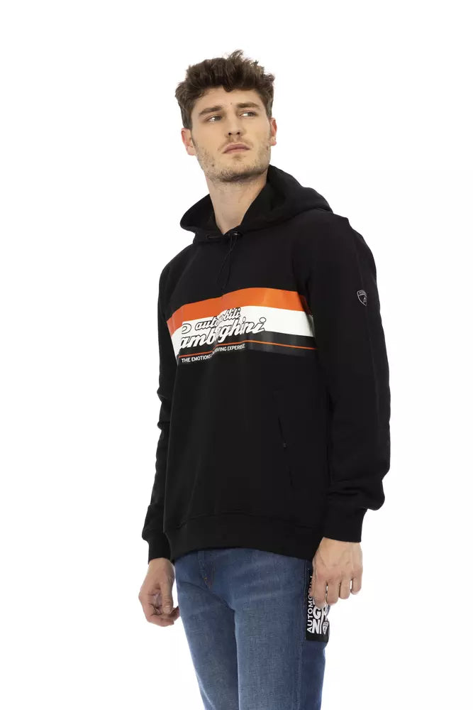 Automobili Lamborghini Black Cotton Men Sweater with Hood