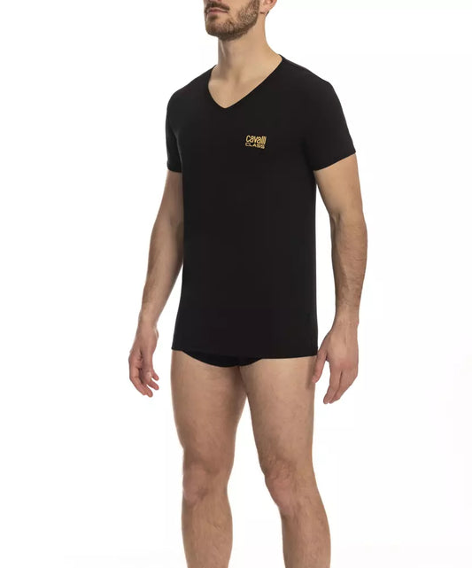 Camiseta de algodón negra para hombre Cavalli Class