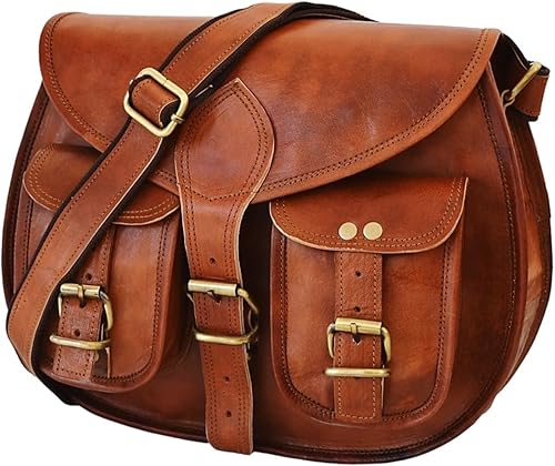 Vintage Handmade Goat Leather Crossbody Bag - Brown