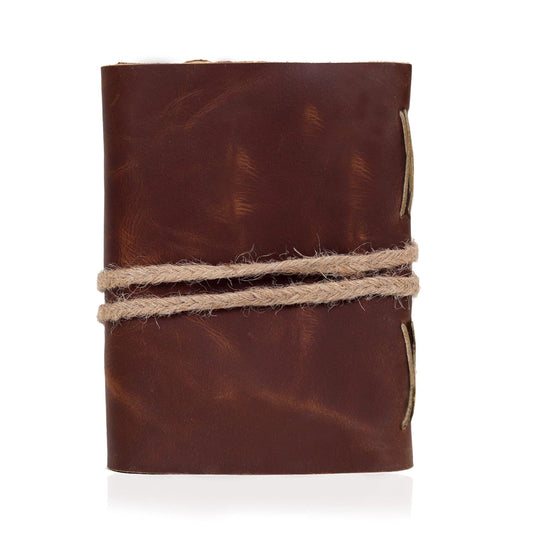 Handmade Leather Travel Journal - 7" Vintage Brown Leather Bound Notebook