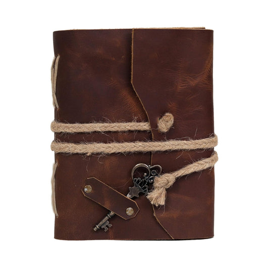 Handmade Leather Travel Journal - 7" Vintage Brown Leather Bound Notebook