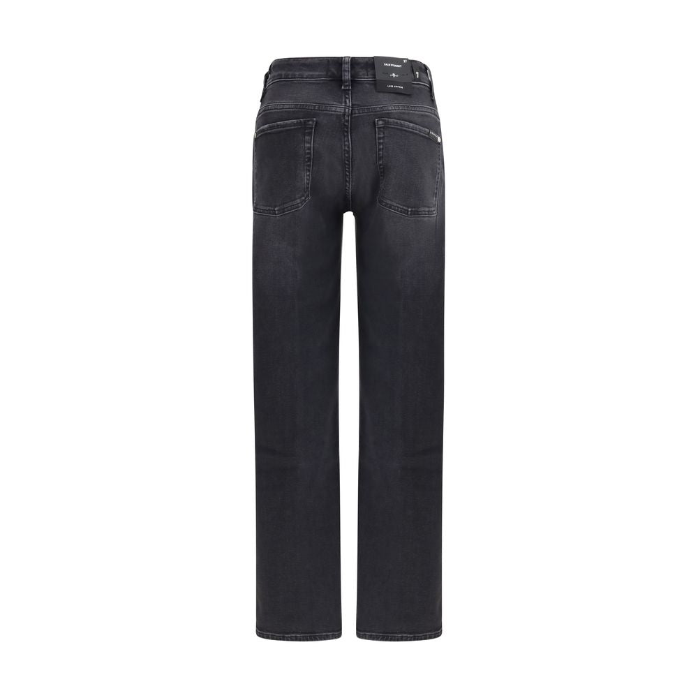 7FOR Black Cotton Straight-Leg Jeans