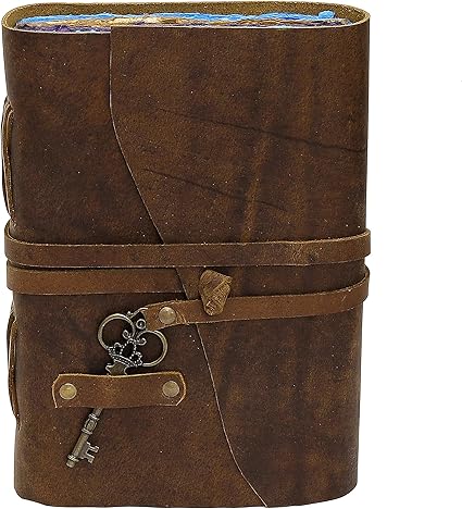 Handmade Leather Travel Journal – Brown Vintage Notebook with Key