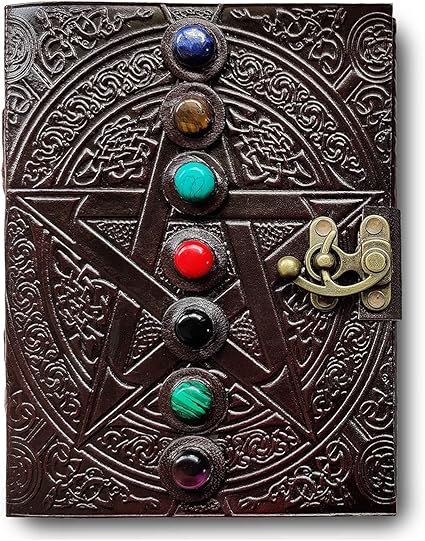 Handmade Leather Travel Journal – Brown Vintage Notebook Featuring Seven Chakras