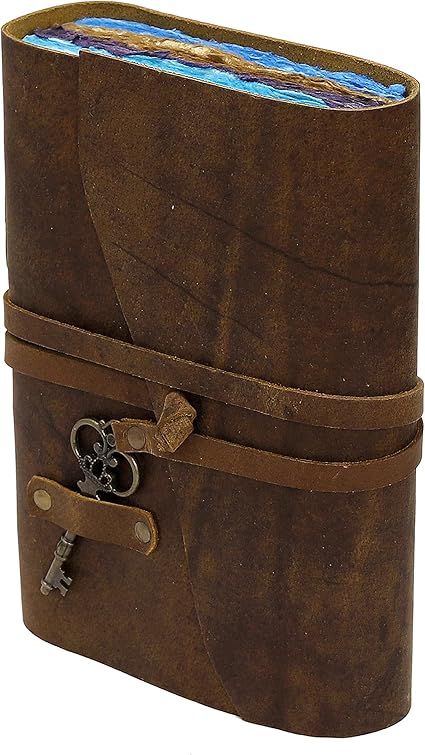 Handmade Leather Travel Journal – Brown Vintage Notebook with Key