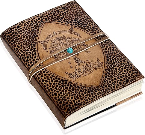 Handmade Leather Travel Journal – Brown Vintage Notebook with Tree of Life