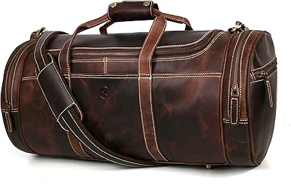 Vintage Handmade Brown Leather Duffel Bag-Antique Brown