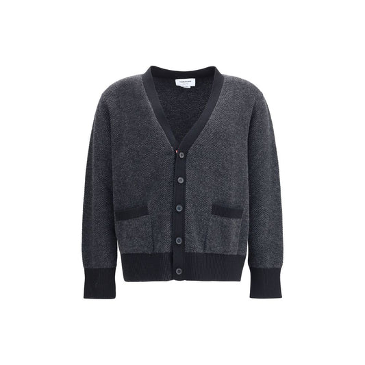 Thom Browne TEXTURED STITCH V NECK CARDIGAN IN WASHE