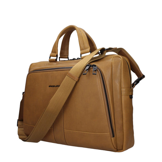 Piquadro Beige Leather Business And Laptop Bags