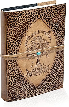 Handmade Leather Travel Journal – Brown Vintage Notebook with Tree of Life