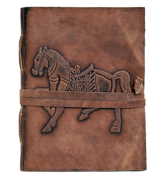 Handmade Leather Travel Journal - Vintage Brown Horse Embossed Notebook