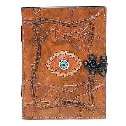 Handmade Leather Travel Journal – Brown Cuero Hocus Pocus Book of Spells with Evil Eye