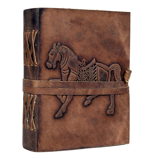 Handmade Leather Travel Journal - Vintage Brown Horse Embossed Notebook