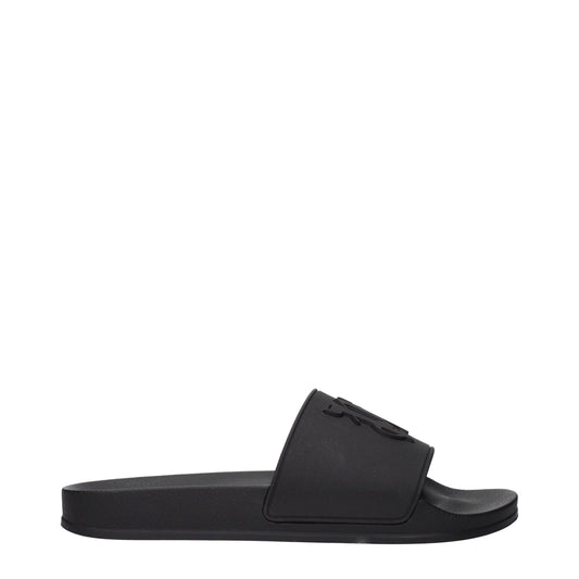 Palm Angels Black Cotton Slippers Sandals