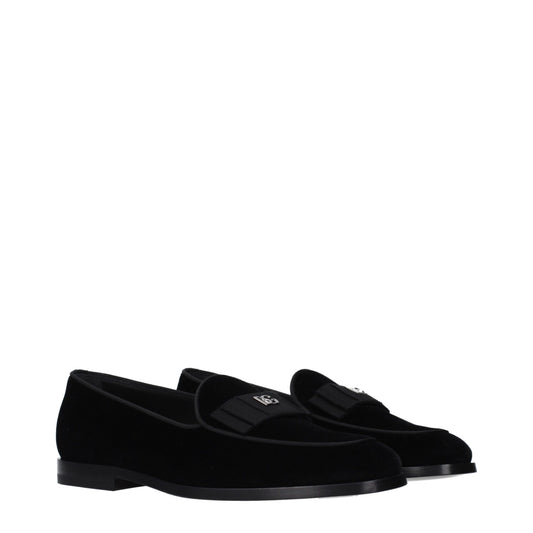 Dolce & Gabbana Black Velvet Slip-On Loafers