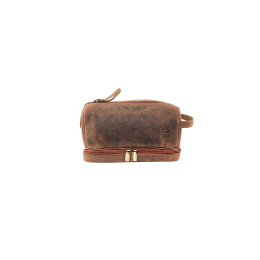 Vintage Handmade Brown Leather Toiletry Bag - Travel Shaving