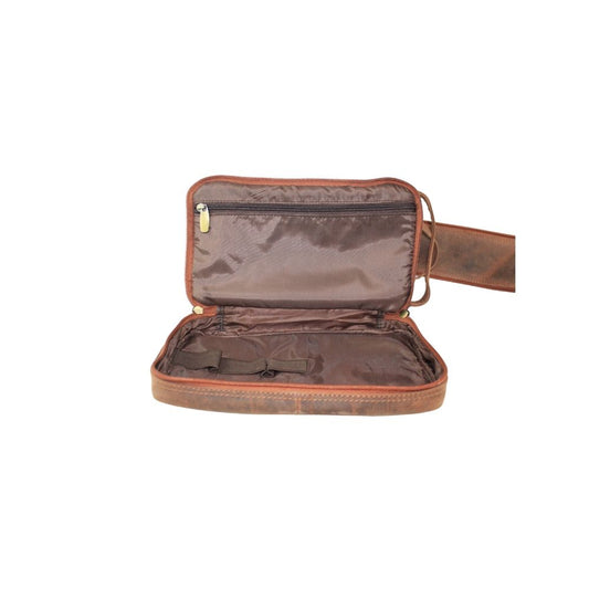 Vintage Handmade Brown Leather Toiletry Bag - Travel Shaving