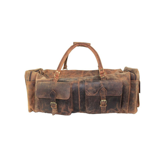 Vintage Handmade Brown Leather Duffel Bag