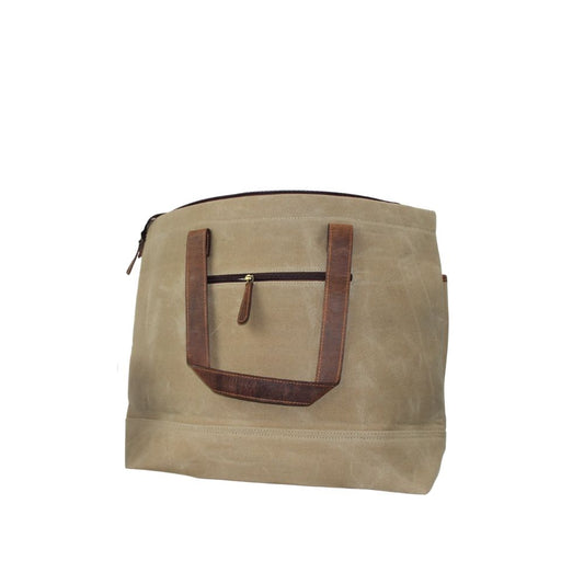 Vintage Handmade Leather Tote Bag - Khaki