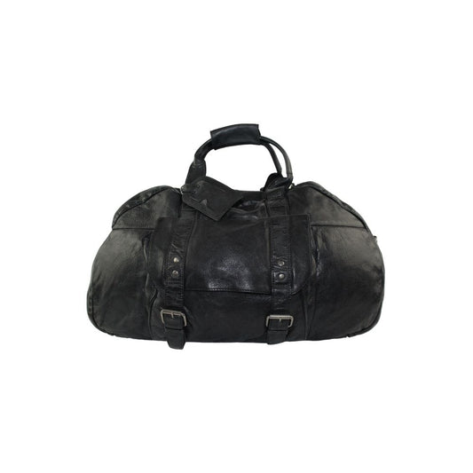 Vintage Handmade Black Leather Duffel Bag