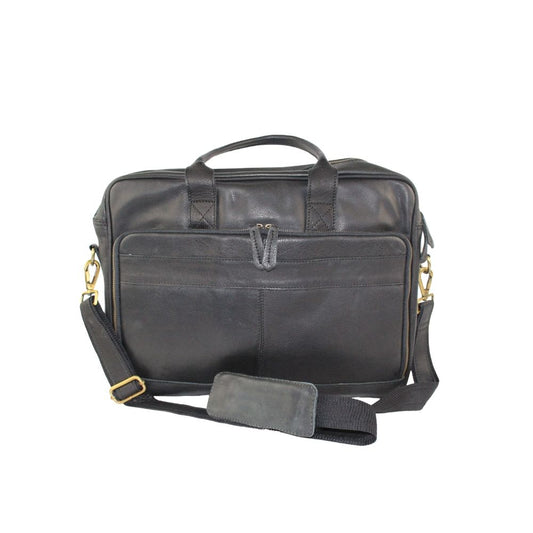 Vintage Handmade Black Leather Briefcase - Versatile Laptop Bag