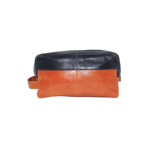 Vintage Handmade Two-Tone Leather Travel Toiletry Bag for Men