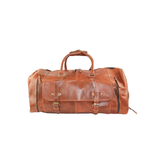 Vintage Handmade Brown Leather Travel Duffel Bag