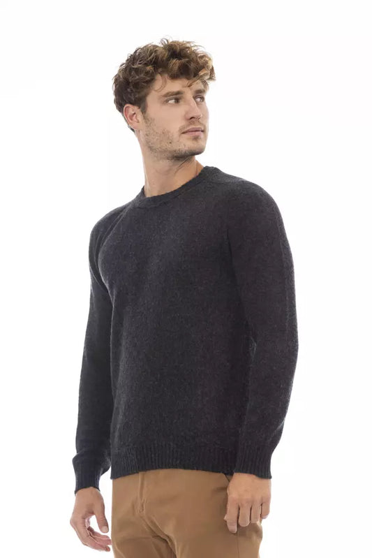 Alpha Studio Black Wool Men Sweater