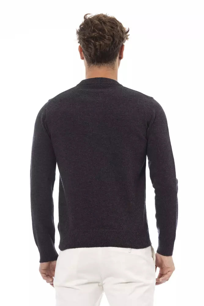 Alpha Studio Black Wool Men Sweater