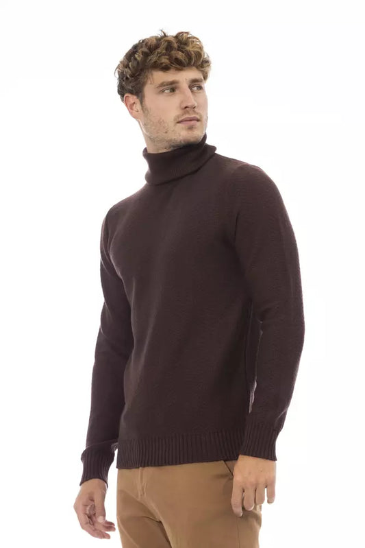 Alpha Studio Brown Merino Wool Men Sweater