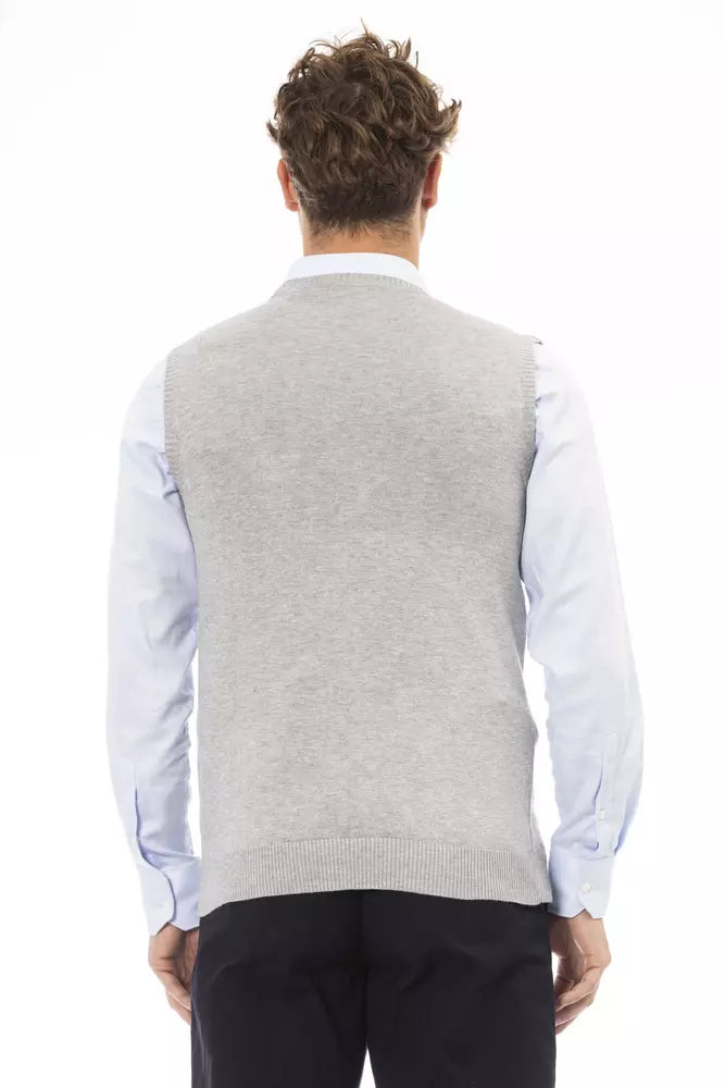 Alpha Studio Gray Viscose Men Vest