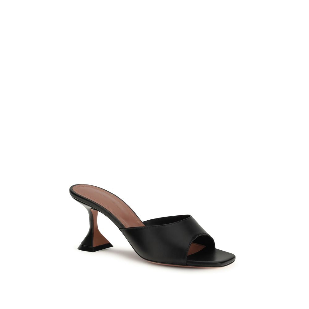 Amina Muaddi Black Calf Leather Bos Taurus Stiletto Heel Sandals
