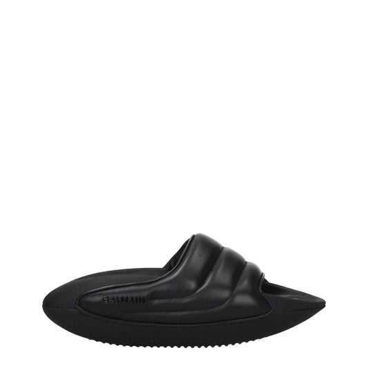 Balmain Black Leather Slippers