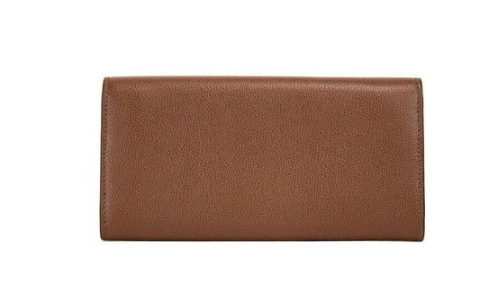 Burberry Porter Tan Grained Leather Embossed Continental Clutch Flap Wallet Brown