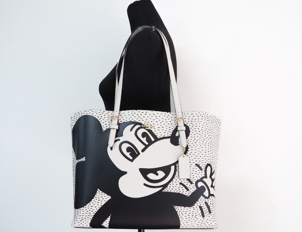 COACH C6978 Mickey Mouse X Keith Haring Mollie Large Leather Shoulder Tote Bag