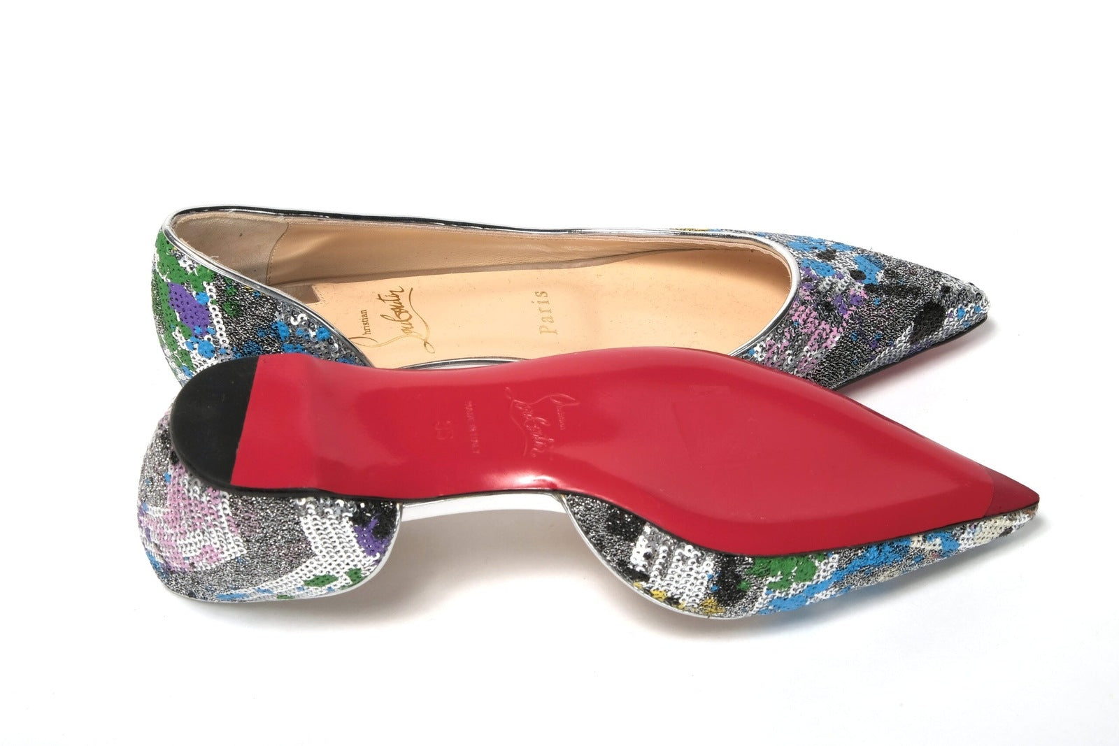 Christian Louboutin Multicolor Silver Flat Point Toe Shoe