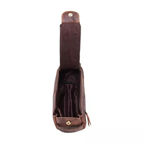 Vintage Handmade Brown Leather Toiletry Bag - Small Men's