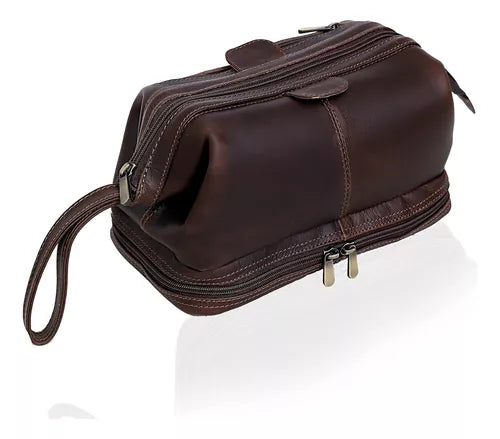 Vintage Handmade Leather Toiletry Bag - Chocolate Utility Kit