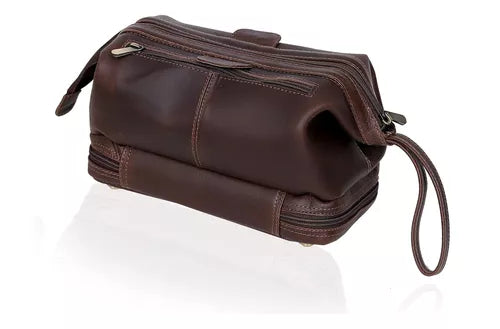 Vintage Handmade Leather Toiletry Bag - Chocolate Utility Kit