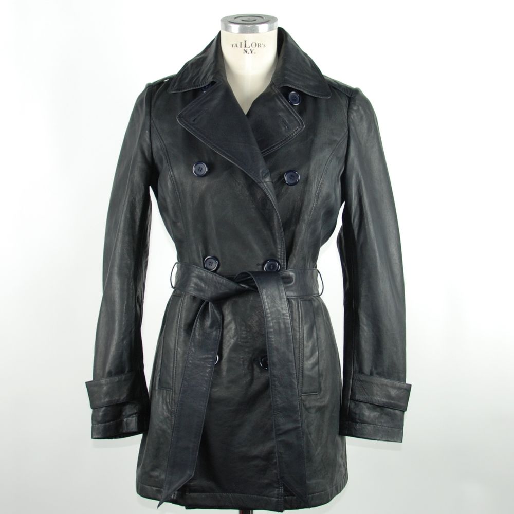 Emilio Romanelli Blue Leather Women's Trench Coat