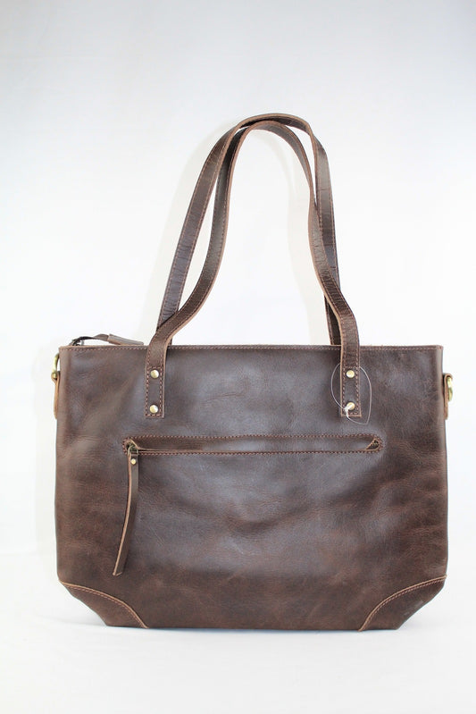 Vintage Handmade Chocolate Leather Tote Bag