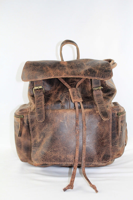 Vintage Handmade Leather Backpack - Brown