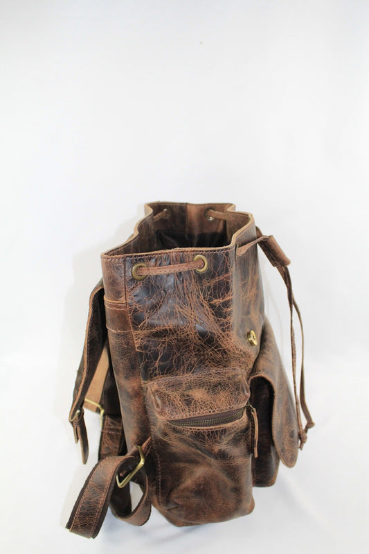 Vintage Handmade Leather Backpack - Brown