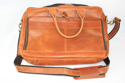 Vintage Handmade Honey Leather Briefcase & Handbag