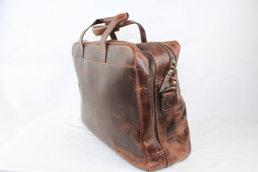 Vintage Handmade Dark Brown Leather Briefcase