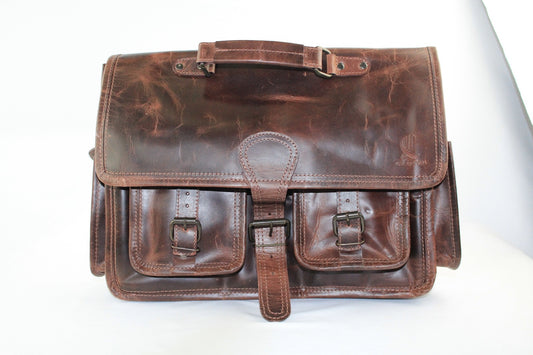 Vintage Handmade Chocolate Buffalo Leather Briefcase