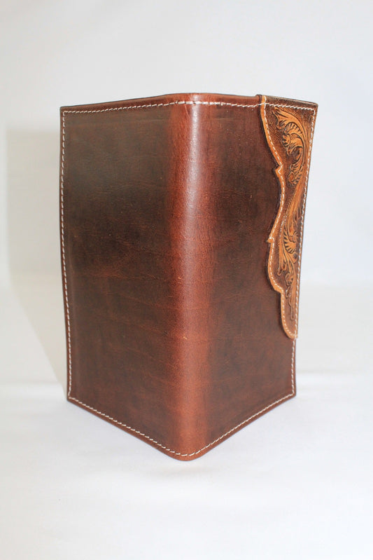 Handmade Vintage Western Leather Bifold Wallet - Dark Brown