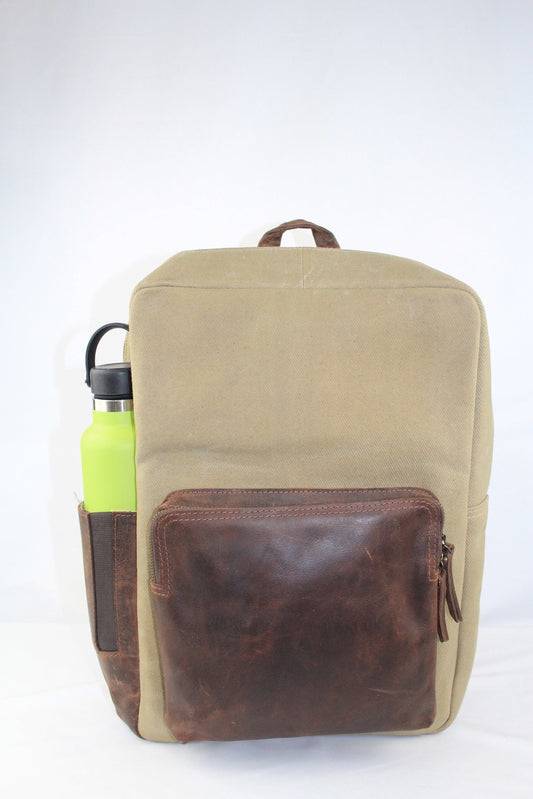 Vintage Handmade Leather Backpack - Khaki